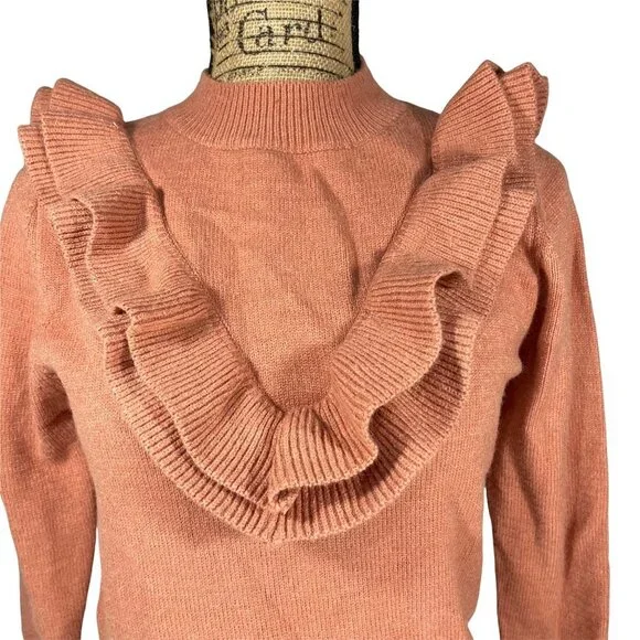Lipslide Knit Sweater Ruffle Neck and sleeves Ribbed Trim in Pink Size Small - Picture 2 of 8